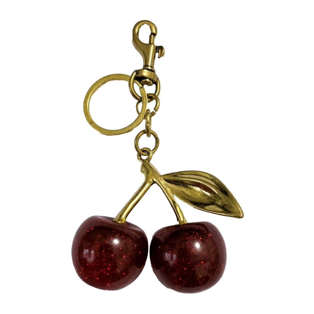 Large Red Cherries Cherry Charm KeyChain Keyring Bag Purse Charm Glitter Resin